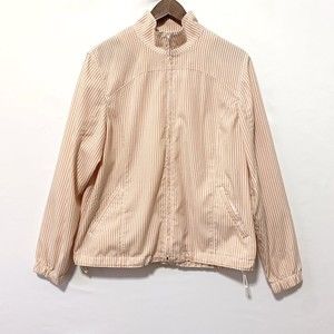 Orvis Jacket Orange White Striped Seersucker Long Sleeve Full Zip Top M